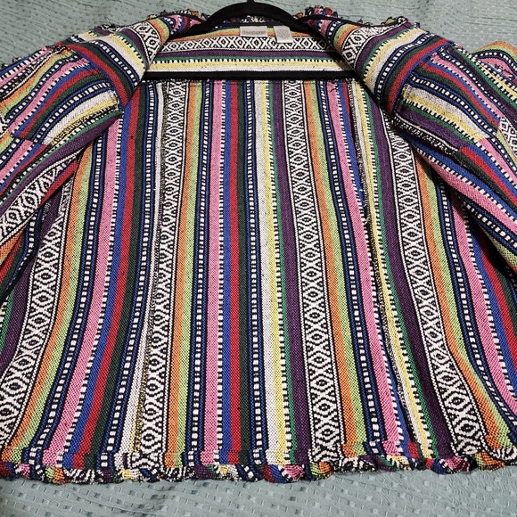 Chicos Rainbow Embroidered Boho Patchwork Style Jacket Chico's Size 2 US size - Picture 12 of 16